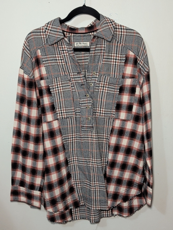 We The Free Tops - We The Free Wildfire Plaid Top Cream Black Pink Patchwork Women's Size XS